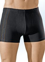 Viererpack Pants, uni mit seitlichen Kontrasten, in 2 Farbkombinationen 2X SCHWARZ-MANDARINE-STAHLBLAU, 2X SCHWARZ-ROT-ECRU