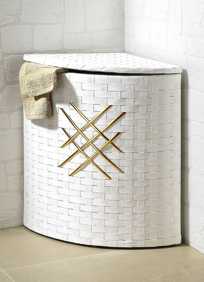 Wäschekorb aus Groundwood mit Goldglitter-Applikation ALTWEISS