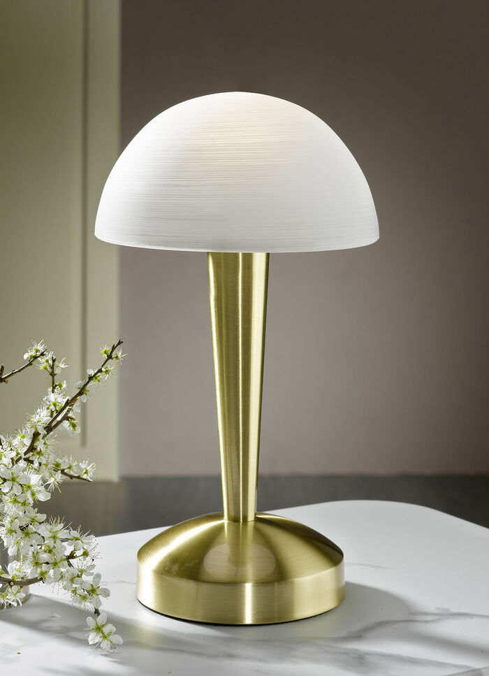 Tischlampe aus Metall und Glas mit Leuchtmittel MESSING, MATT