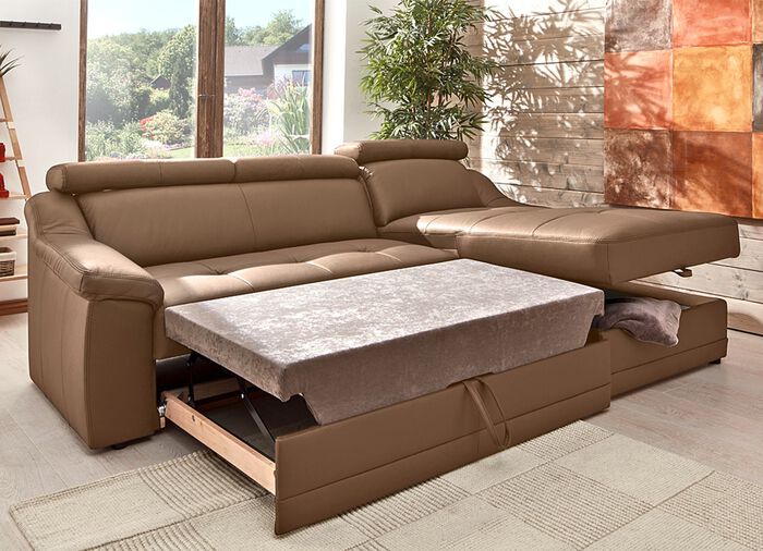 Frei im Raum aufstellbare Polsterecke mit Kopfteilverstellung BRAUN