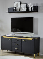 TV-Longboard mit LED-Beleuchtung und Wandregal SCHWARZ-GOLD