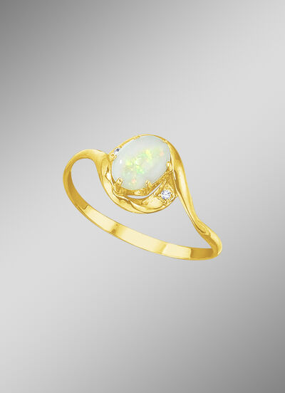 Damenring mit echt Opal und synth. Zirkonia 