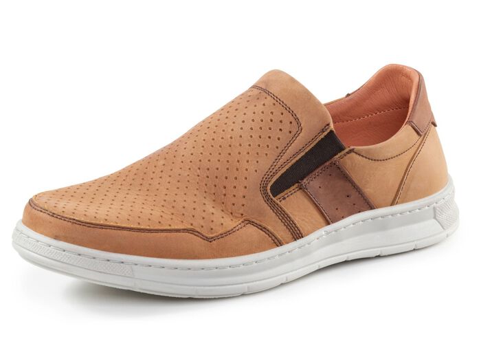 GINO GALANTE Slipper aus luftig perforiertem Rind-Nubukleder COGNAC