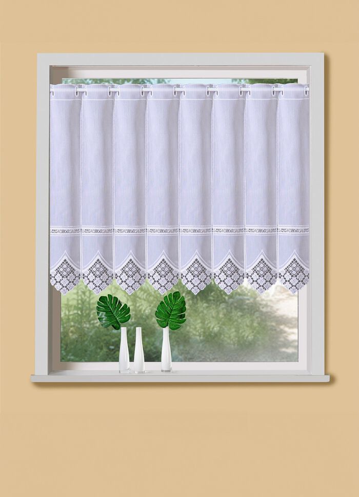 Kurzvorhang mit edler Macram&eacute;-Spitze und Stangendurchzug 
