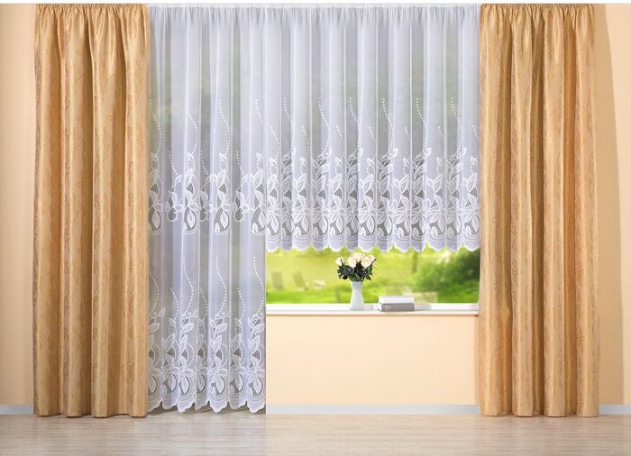 Blumenfenster-Vorhang mit gebogtem Abschluss 