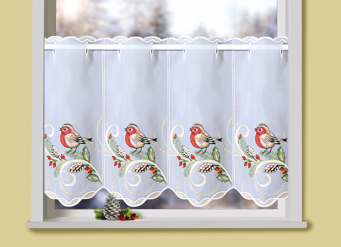 Kurzvorhang mit echter Plauener Stickerei und Stangendurchzug 