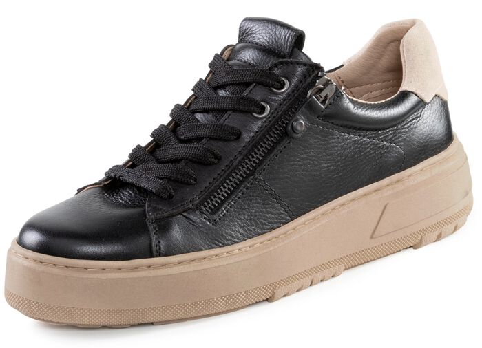 ELENA EDEN Schn&uuml;rschuh mit Velour-Besatz SCHWARZ-BEIGE