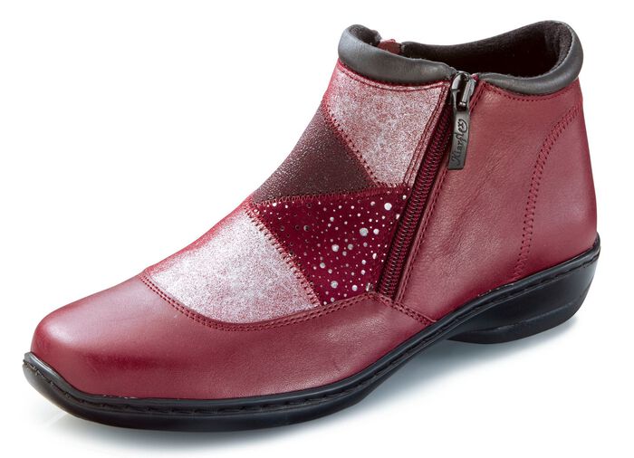 Stiefelette mit gepr&auml;gten Materialmix-Eins&auml;tzen BORDEAUX