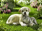 Hund und Katze aus Polyresin BEIGE-GRAU-WEISS