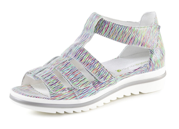 Waldläufer, bequeme Damen-Sandalen, Weite H, mit herausnehmbarem Fussbett WEISS-BUNT