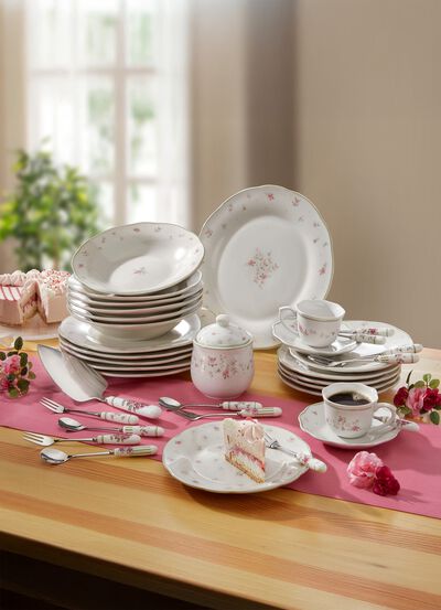 Porzellan- und Besteck-Serie Nonna Rosa 