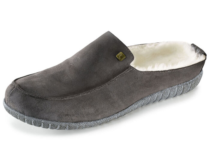 Pantoffel mit echtem Lammfellfutter GRAU