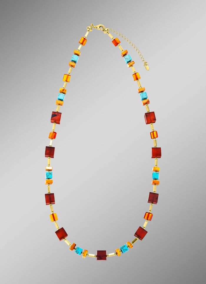 Halskette mit Bernstein und T&uuml;rkis 