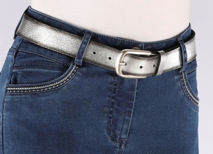 Trendiger Damen-G&uuml;rtel, aus Leder, 3 cm breit ANTIKSILBER