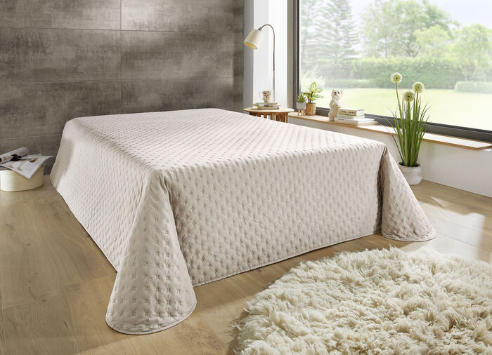 Tagesdecke mit Steppung und Bandeinfassung BEIGE