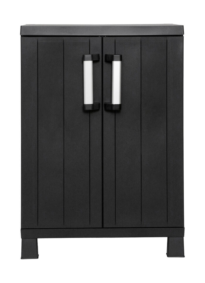 Geräteschrank Garage mit Holzlamellen-Effekt SCHWARZ