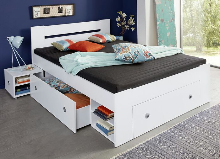 Futonbett mit einschiebbaren Nachtkonsolen 