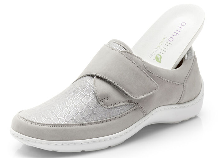 Waldläufer, bequeme Damen-Slipper, Weite H, mit herausnehmbarem Fussbett STEINGRAU