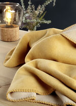 Wohndecke mit Uni-Wendeseite und Häkelsaum GOLD-CREME