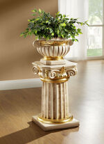 Säule mit Übertopf und echter Blattgoldauflage BEIGE-GOLD