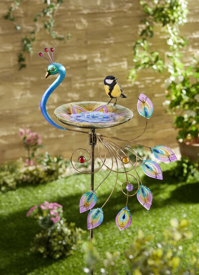 Vogeltränke in Pfauen-Form 