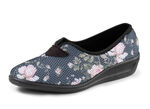 Bequeme Damen-Hausschuhe, Weite H, aus floral bedrucktem Meshmaterial GRAU-BUNT
