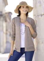 Strickjacke in feinem Netzstrick TAUPE
