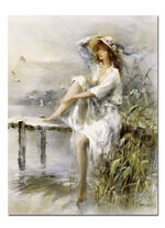 Bild «Nachdenkliche Frau an einem Idyllischen See» vom Künstler Willem Haenraets 