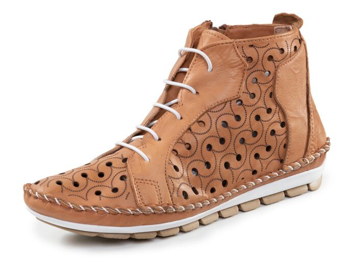 Gemini Bootie mit Knitter-Struktur CAMEL