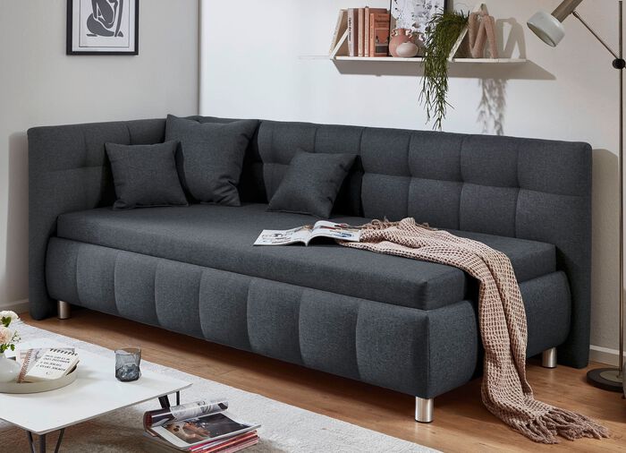 Studioliege mit Kissen und Bettkasten ANTHRAZIT