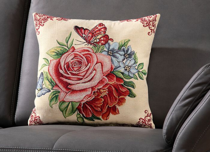Kissenbezug mit Rosenmotiv und Schmetterling 