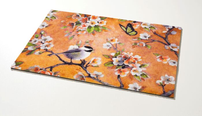 Fussmatte Vogel auf Zweig mit rutschhemmender R&uuml;ckseite 