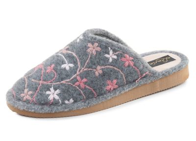 Laurina, leichte Damen-Hausschuhe, mit bunter Blüten-Stickerei 