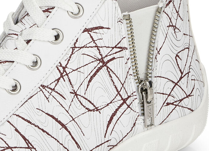 Remonte Schn&uuml;r-Stiefelette aus effektvoll bedrucktem Nappaleder WEISS-ROT