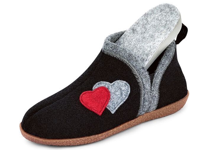 Hausschuh mit kontrastfarbenen Applikationen SCHWARZ