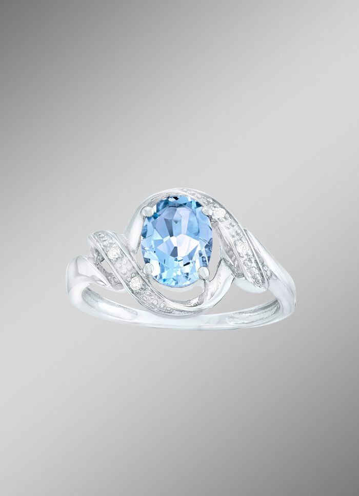 Moderner Damenring mit Blautopas und echt Weisstopas 