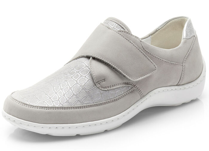Waldläufer, bequeme Damen-Slipper, Weite H, mit herausnehmbarem Fussbett STEINGRAU