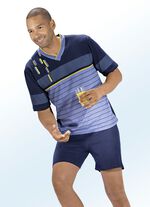 Shorty mit V-Ausschnitt und Ringeldruck vorne und an den &Auml;rmeln 