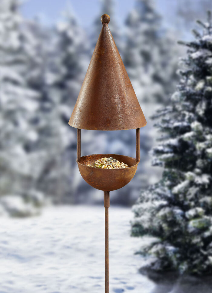 Futterhaus aus gerostetem Metall BRAUN
