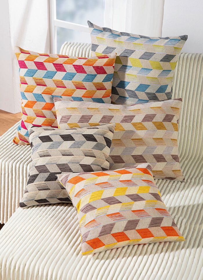 Kissenbezug mit dreidimensionalem W&uuml;rfel-Dessin BLAU-GR&Uuml;N