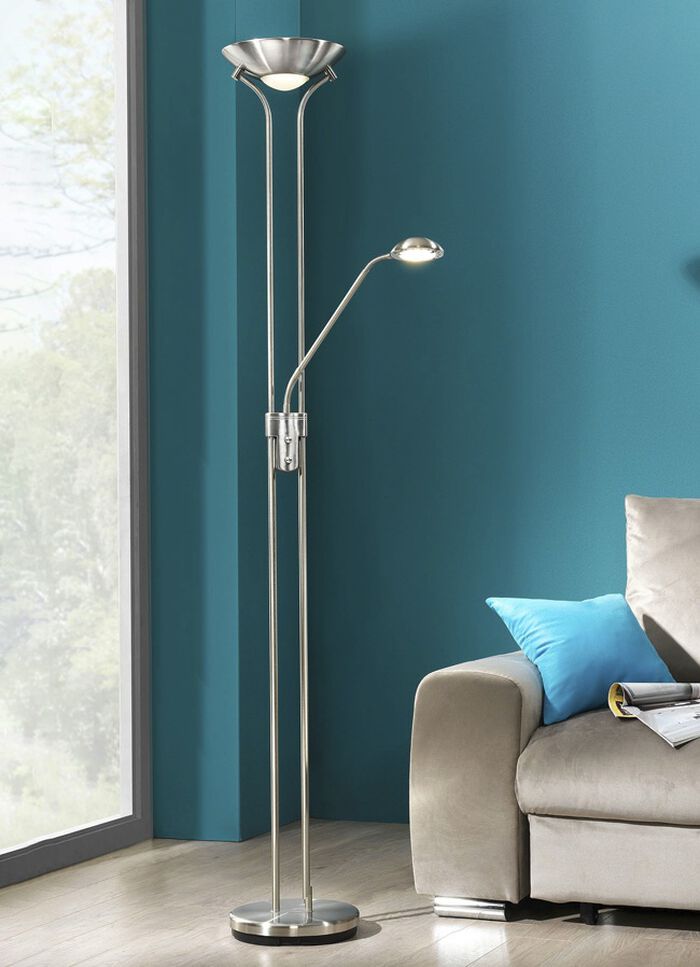 LED-Stehlampe mit Lesearm NICKEL