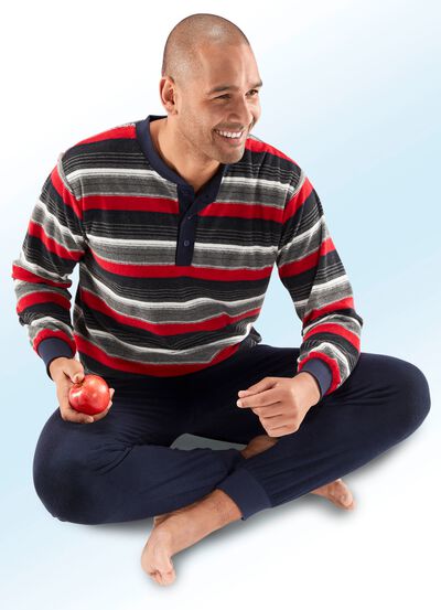 Pyjama aus Frottierstretch, mit Knopfleiste und B&uuml;ndchenabschl&uuml;ssen 