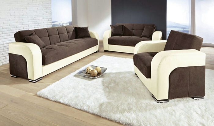 Funktions-Polstermöbel aus hochwertigem Kunstleder BEIGE-DUNKELBRAUN