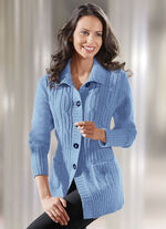 Strickjacke mit Zopfmuster JEANSBLAU MELIERT