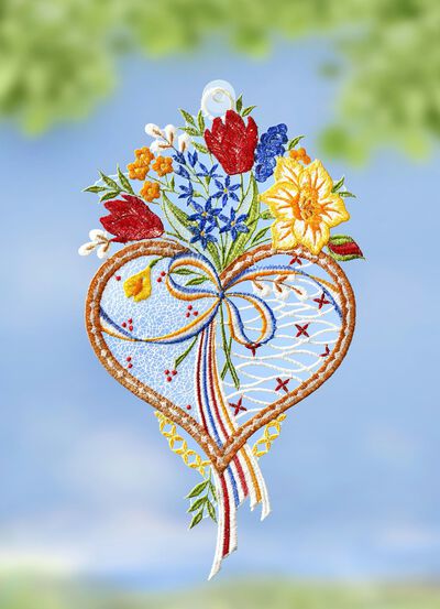 Fensterbild Herz aus echter Plauener Spitze, , large