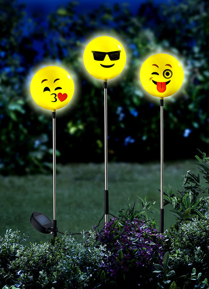 Solarlampen Happy Face, 3er-Set 