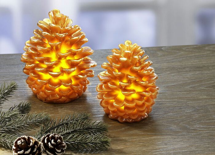 LED-Zapfen mit Flackereffekt, 2er-Set GOLD