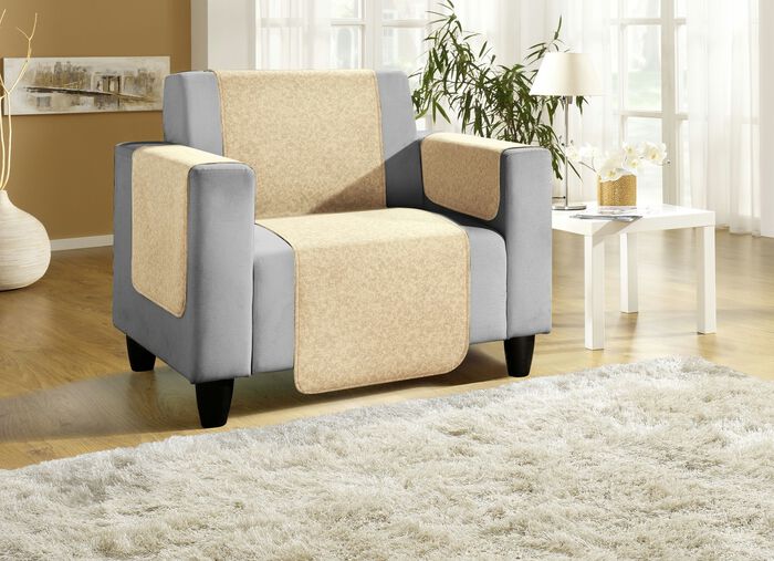 Sessel-,Couch- und Armlehnenschoner mit Bandeinfassung BEIGE