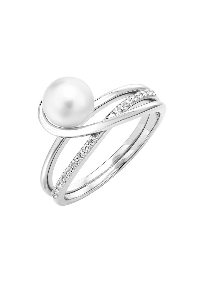 Damenring mit S&uuml;sswasser-Zuchtperle und synth. Zirkonia 