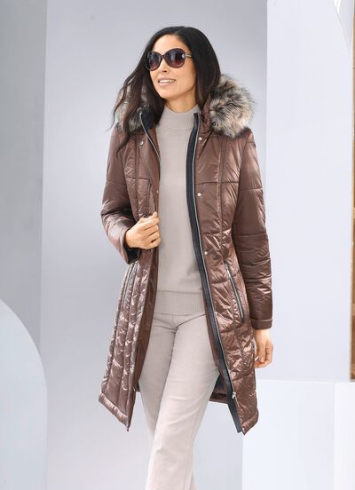 Kurzmantel mit abnehmbarem Kunstpelz-Besatz 